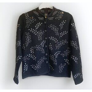CoVelo Laser Cut Leaf Felted Boiled Wool Jacket Blazer Size Small Quiet Luxury
